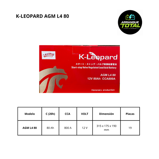 BATERÍA K-LEOPARD AGM L4 80